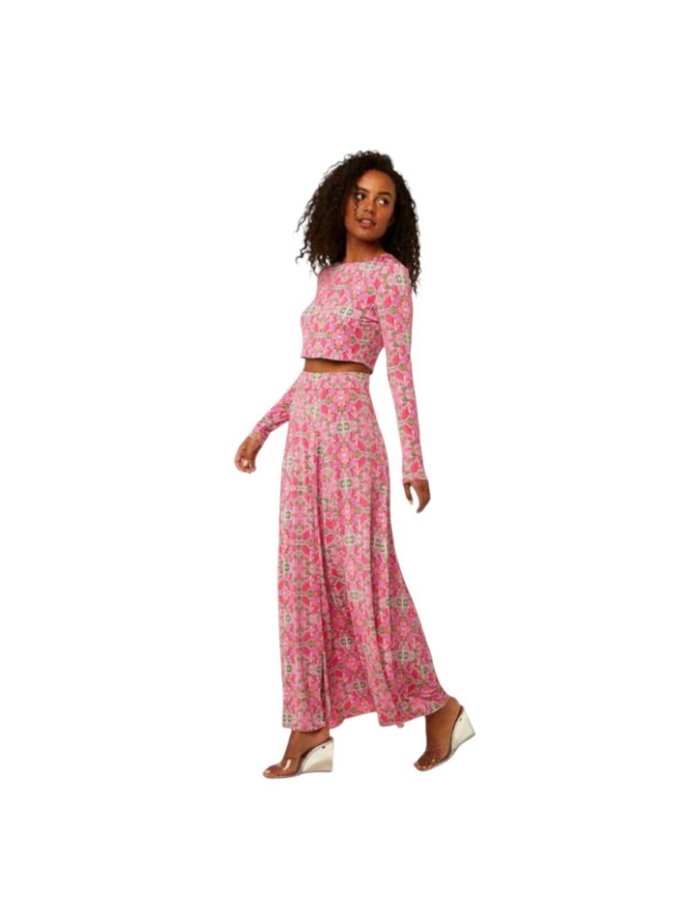 NWOT Misa Lorenza Jersey Maxi Skirt Womens Large Pink Green Floral High Rise NEW